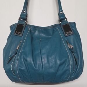 Tiganello Teal Leather Shoulder Bag with Dual Handles